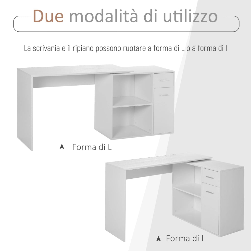Scrivania Angolare con Libreria in Legno Bianco ¨C Xylo ¨C 173x39.8x74 cm