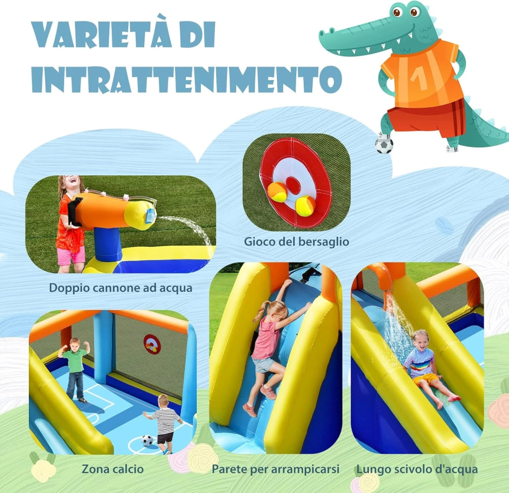Castello Gonfiabile per bambini, Casa Gonfiabile con Scivolo, Piscina, con Borsa di Trasporto, Soffiatore e Kit di Riparazione, per 5 Bambini di 3-12 Anni, 465 x 500 x 200 cm