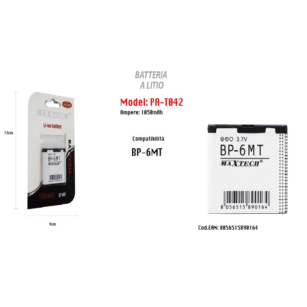 Trade Shop - Batteria Li-ion 1050mah Compatibile Con Modello Bp-6mt 3.7v Ricambio Maxtech Pa-t042 -