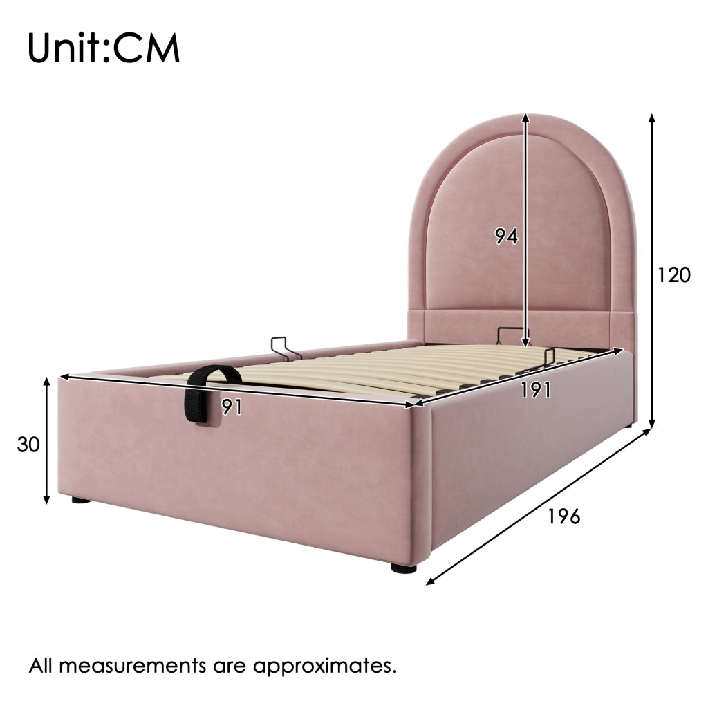 letto imbottito velluto rosa 90 x 190 cm