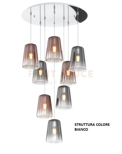 SOSPENSIONE BIANCO TONDA 8 LUCI (4 RA + 4 CR) 1164BI-S8 T-RC