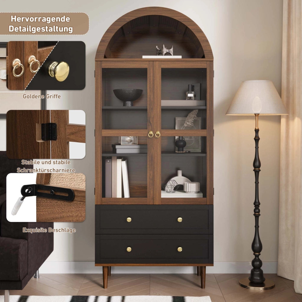 SIDEBOARD con ripiani regolabili 70x38x165 cm MDF e vetro noce