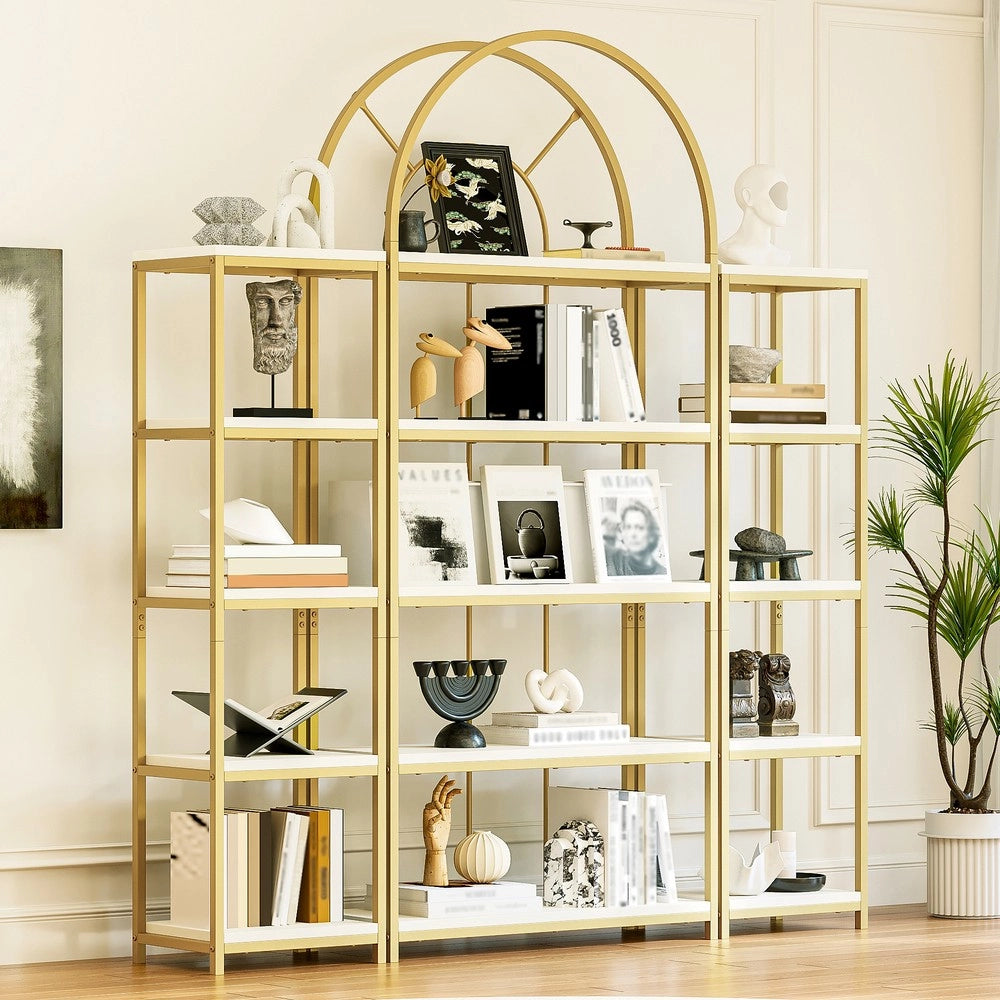 Set di scaffali modulare con arco - Zephmum- 163¡Á30¡Á184 cm - Telaio metallico dorato e piani MDF bianchi