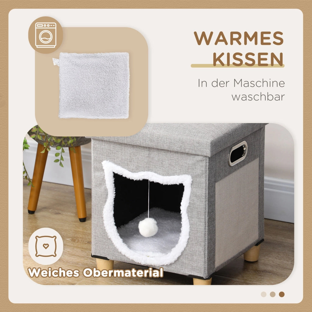 Casetta per Gatti con Cuscino Lavabile e Palla ¨C zephmum ¨C Grigio 35.5x35.5x42.5 cm