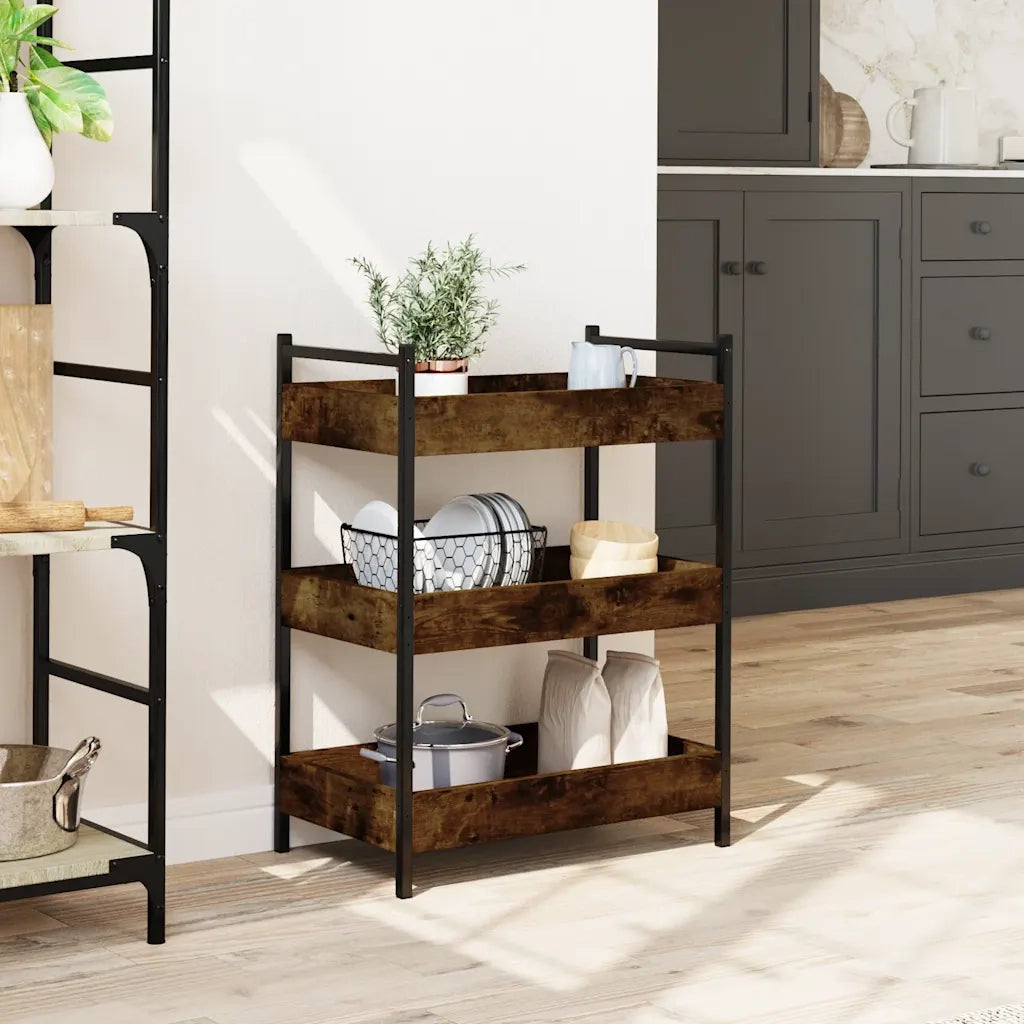 Carrello da Cucina-Scaffale per Cucina Rovere Fumo 50x30x70 cm in Legno Multistrato