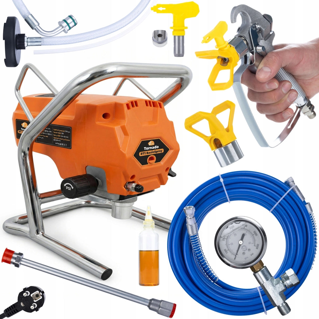 Pompa Airless Rosfix Tornado RT1 BasicSpray – 950W 3300 PSI | Ugello 517, 2L/min | Verniciatura Pareti e Soffitti