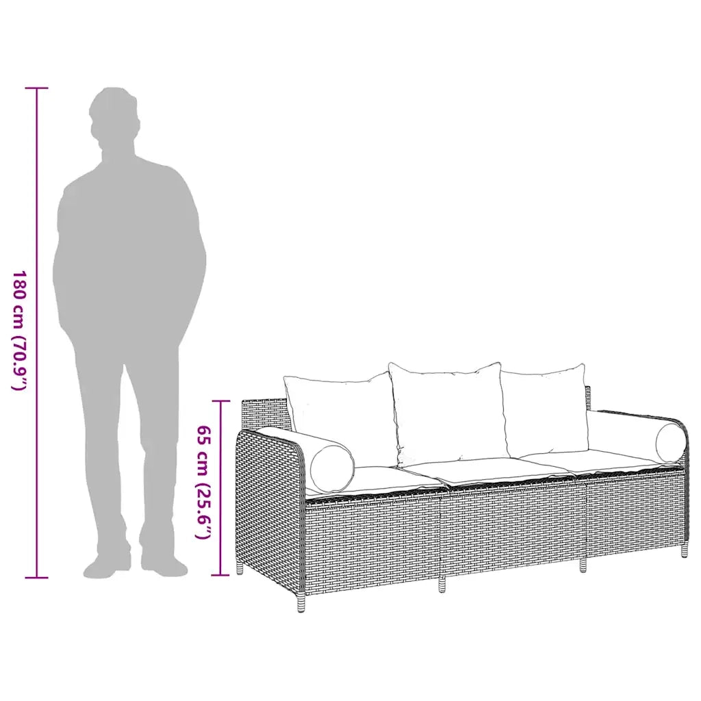 Divano da Giardino con Cuscini 3 Posti Grigio in Polyrattan 4104174