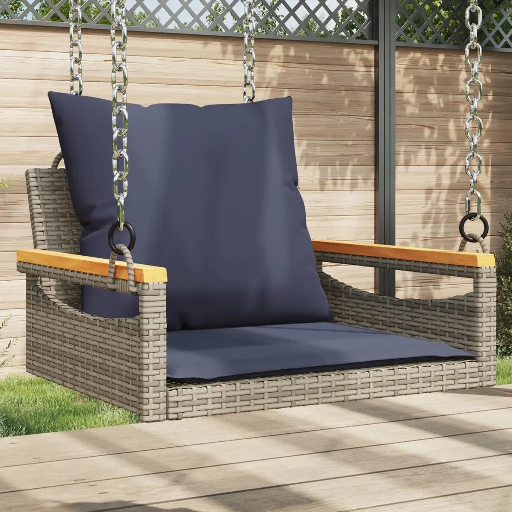 Panchina Dondolo con Cuscini Grigia 63x62x40 cm in Polyrattan 368168