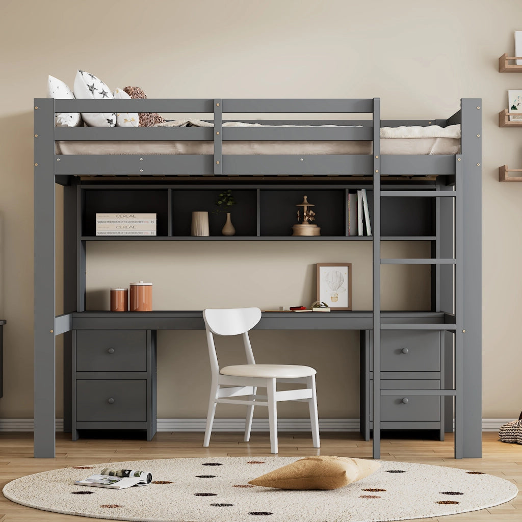 LETTO A SOPPALCO 90 x 200 cm con scrivania, cassetti, grigio