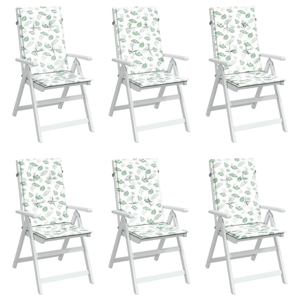 Cuscini per Sedia Schienale Alto 6 pz Motivo Foglie in Tessuto 361264