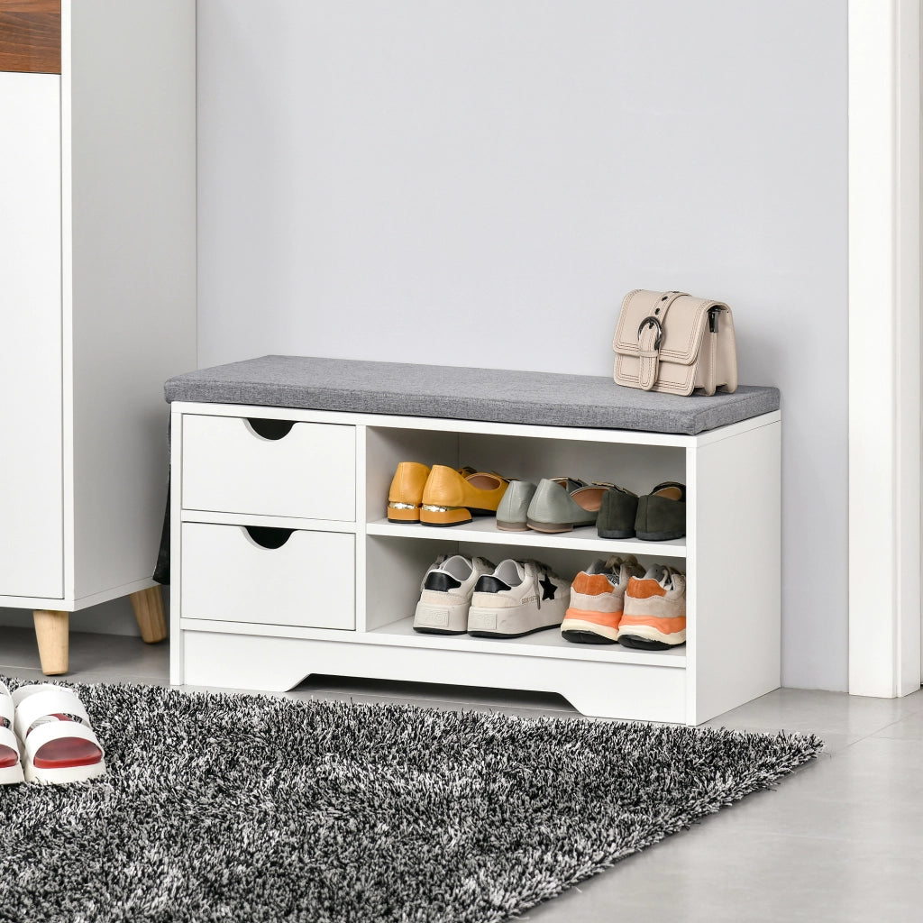 Cassettiera per scarpe con sedile ¨C zephmum ¨C bianco e grigio 80,5x30,5x43,5 cm