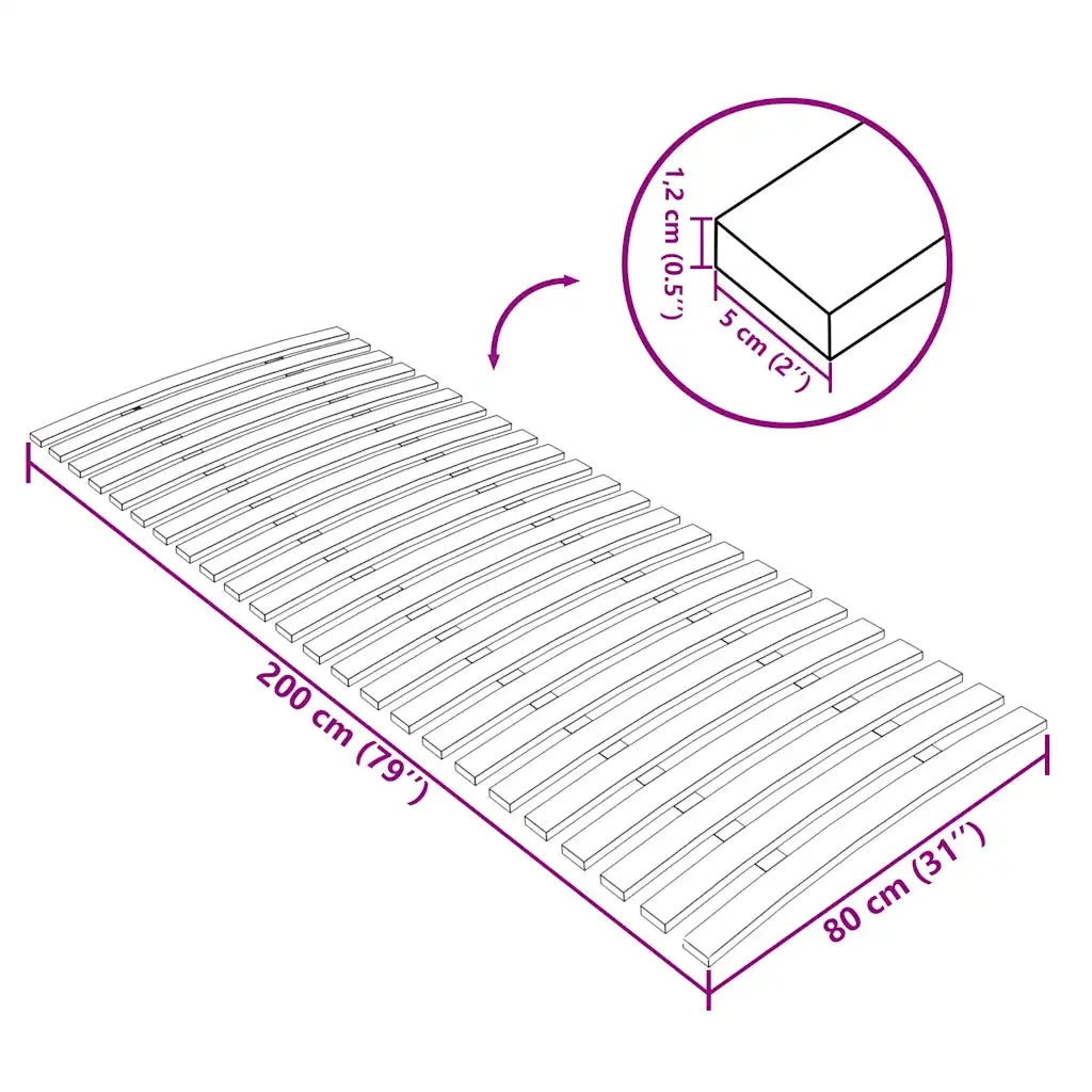 Letto singolo | Letto per adulti | Rete di ricambio per letto con 24 doghe 80x200 cm