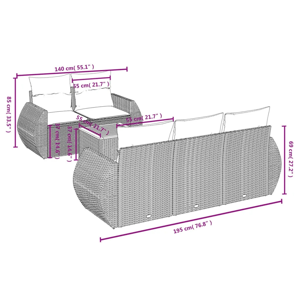 Set Divano da Giardino 6 pz con Cuscini Beige in Polyrattan