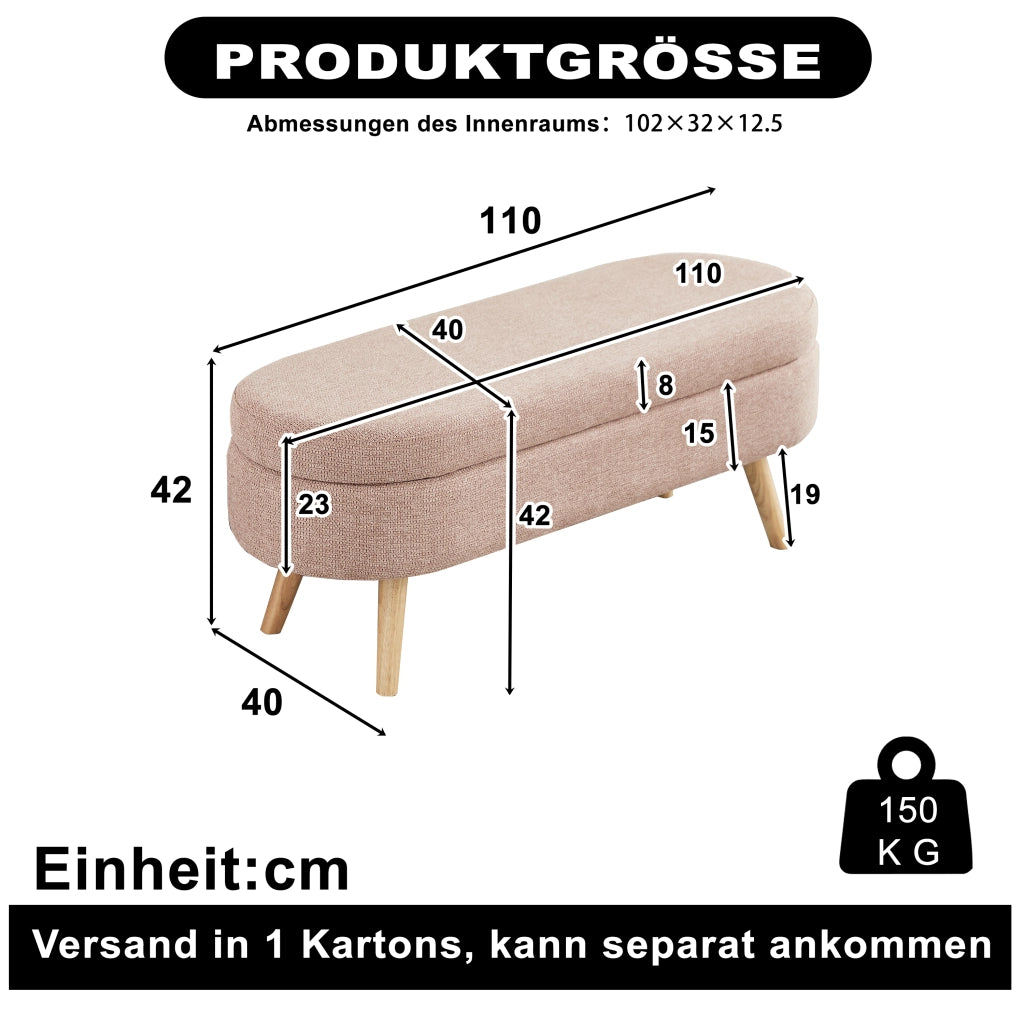 Panca contenitore 110 cm in velluto rosa, seduta imbottita salvaspazio con struttura in MDF e fori di ventilazione