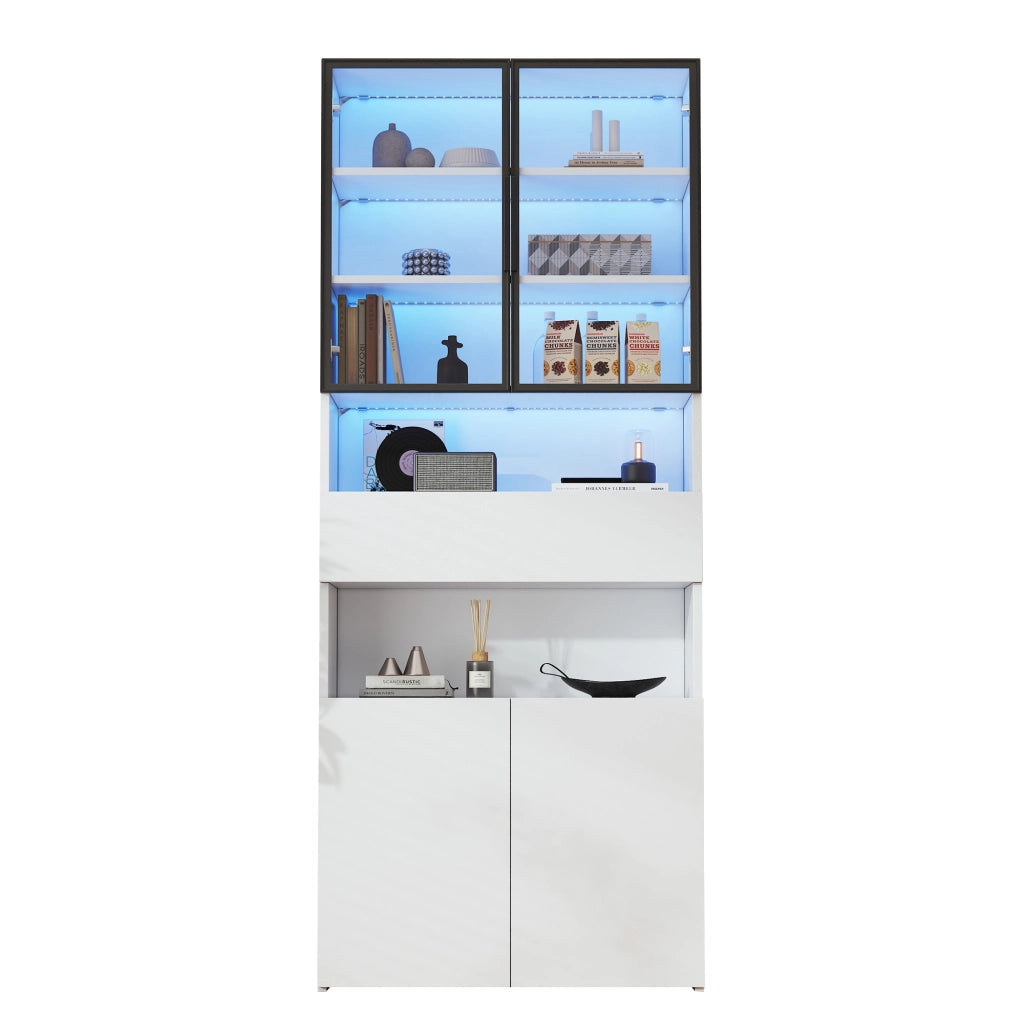 Vetrina alta con LED, 70 x 30 x 200 cm, bianca
