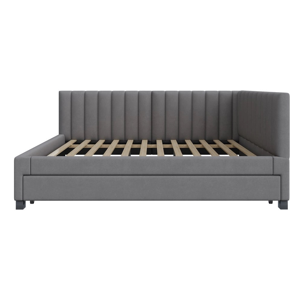 Letto Imbottito Estraibile ¨C MINIMAL ¨C Velluto Grigio 140x200, Rete a Doghe