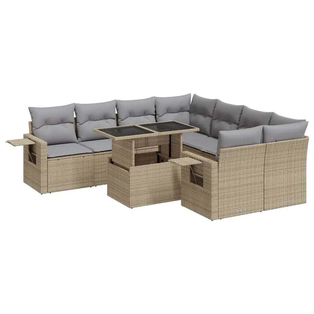 Set Divano da Giardino 9 pz con Cuscini Beige in Polyrattan 3326450