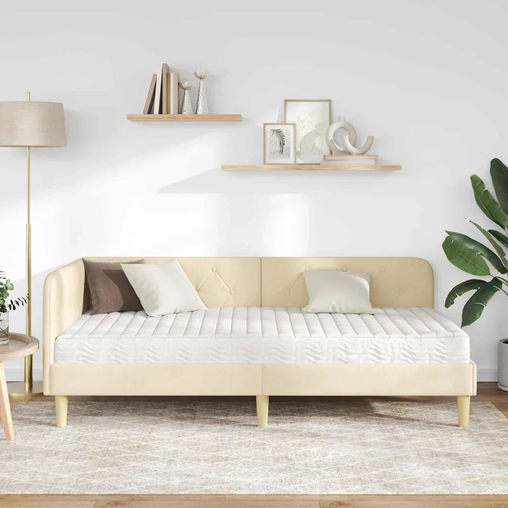 Letto singolo | Letto per adulti | Cornice del letto ad angolo Crema 90 x 200 cm Tessuto