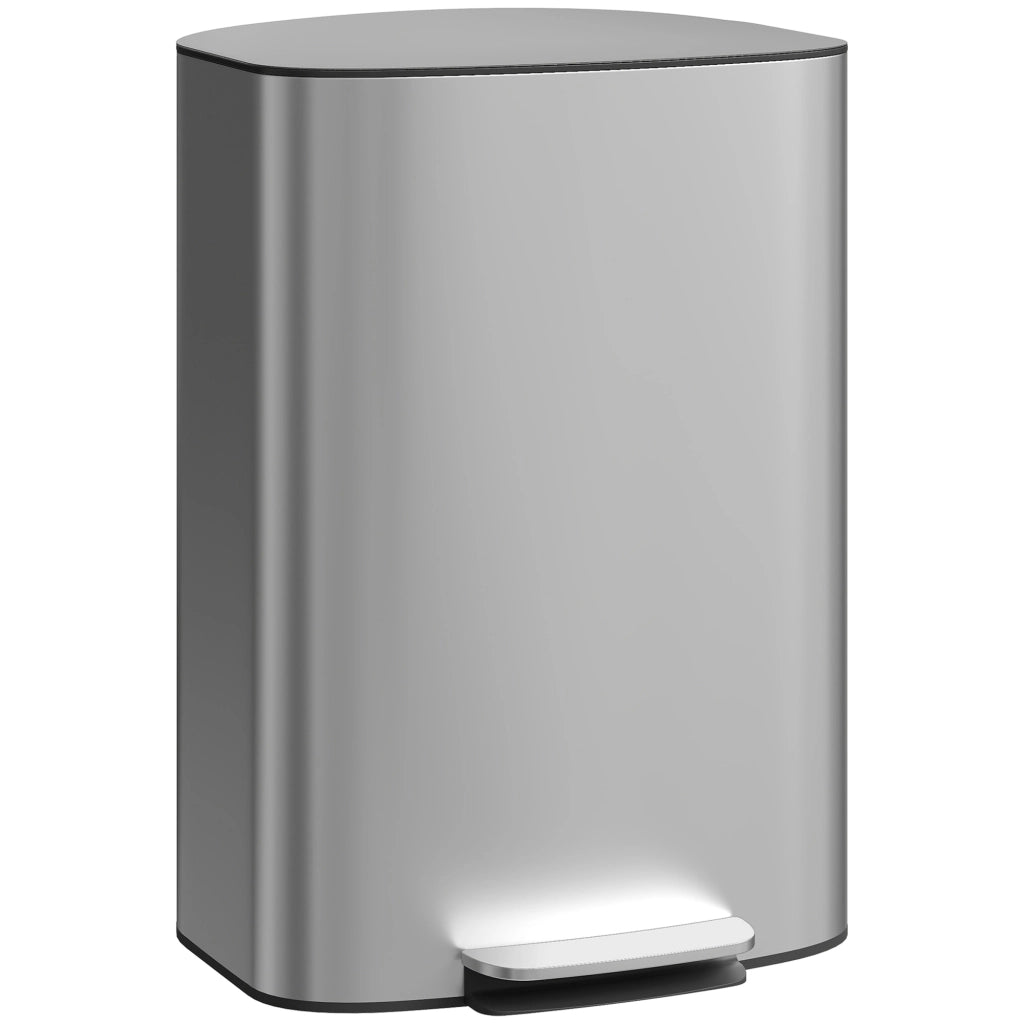 Pattumiera a Pedale da 50L con Coperchio Ammortizzato. Apertura a 90¡ã e Secchio Rimovibile. Acciaio Inox. Grigio