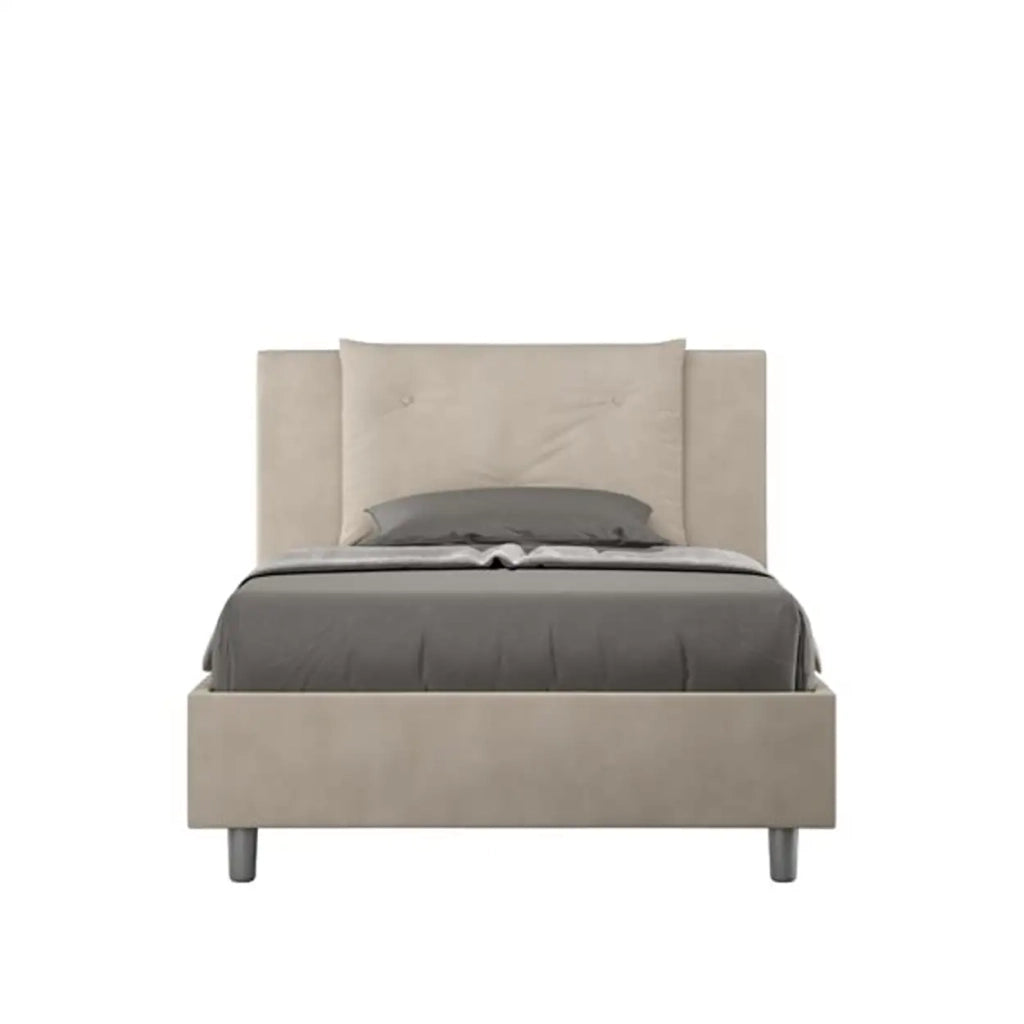 Letto una piazza e mezza con rete imbottito 120x190 microfibra sabbia Appia