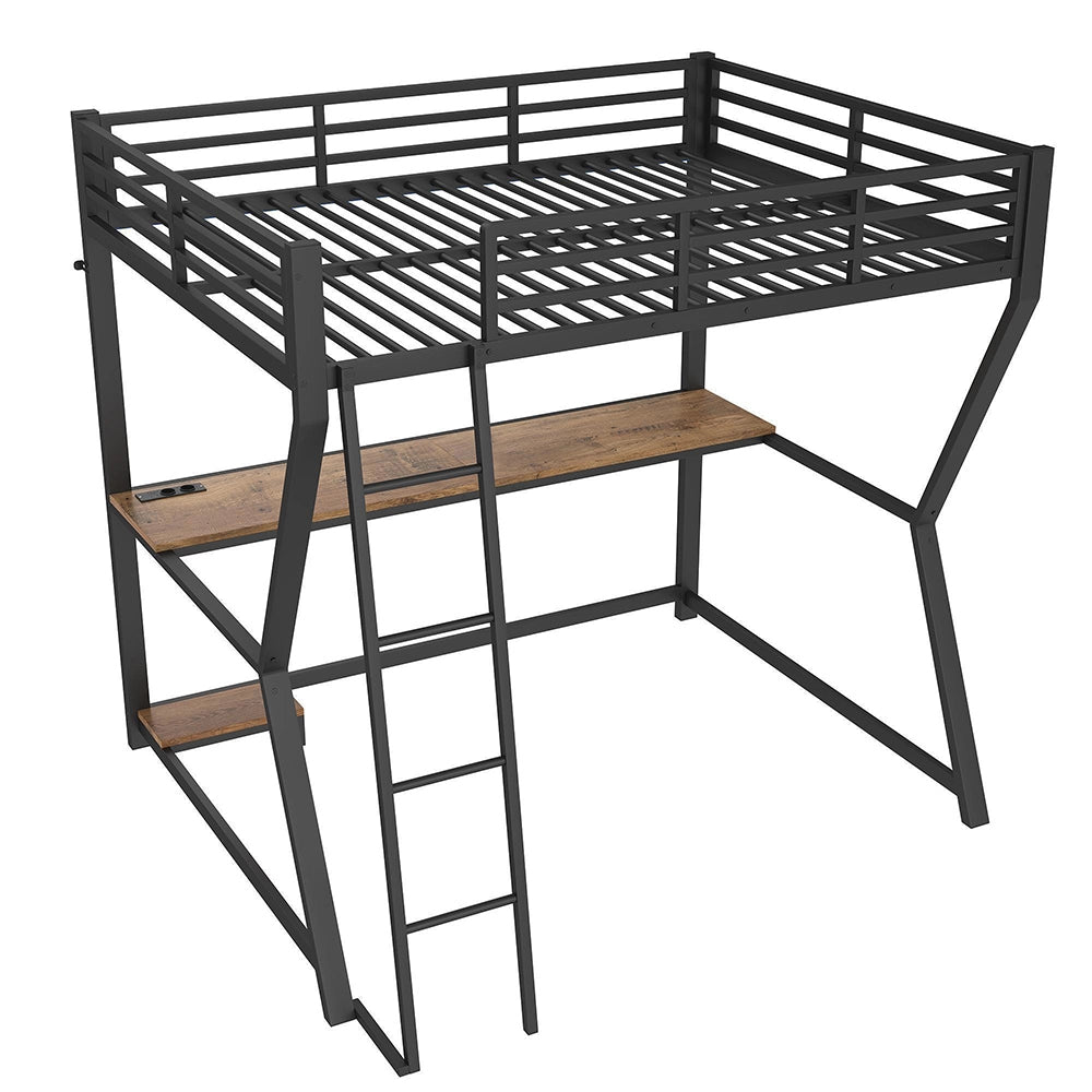 Letto a soppalco - Xylo - 140x200 cm nero LED con USB