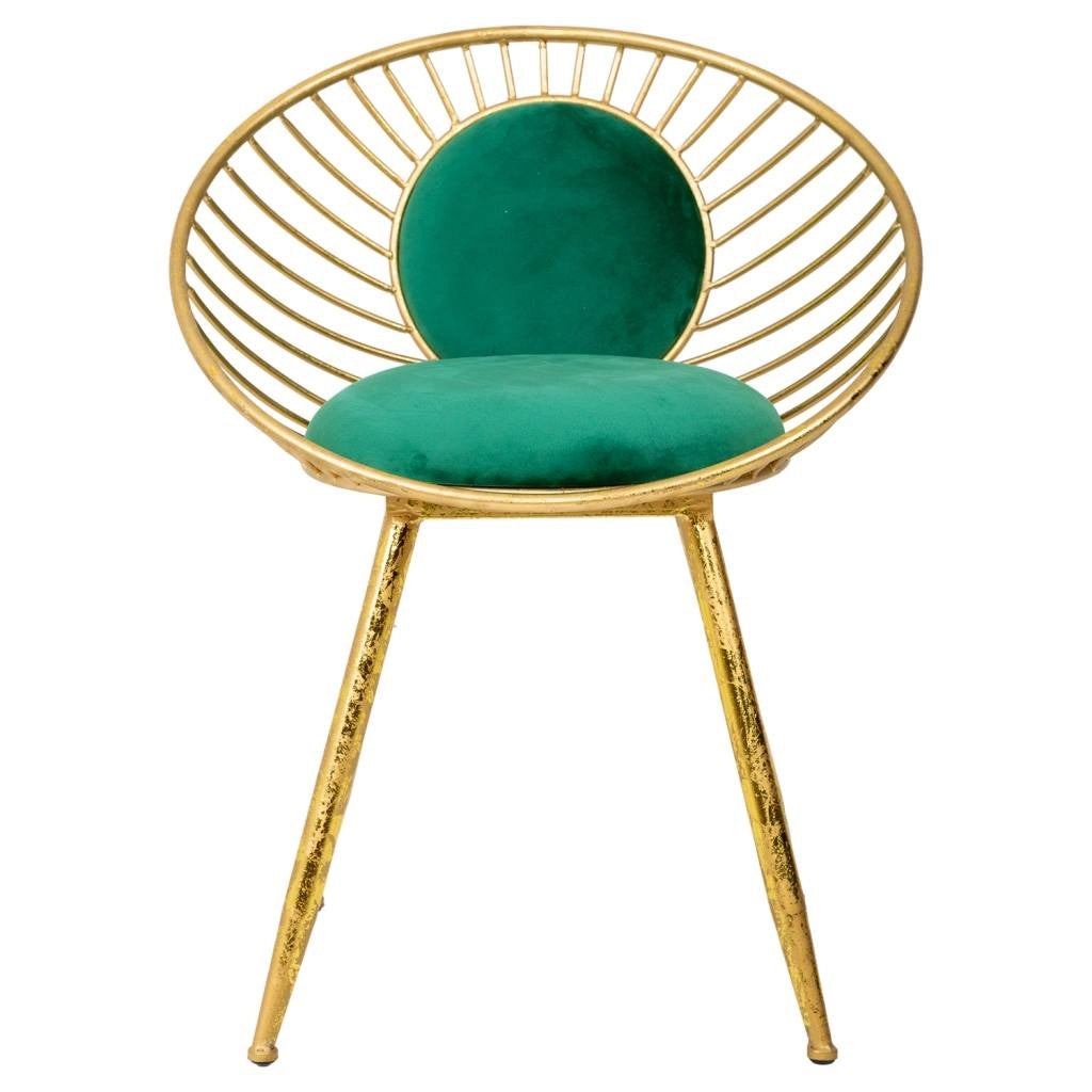 Sgabello imbottita in metallo dorato verde 55x46x70h