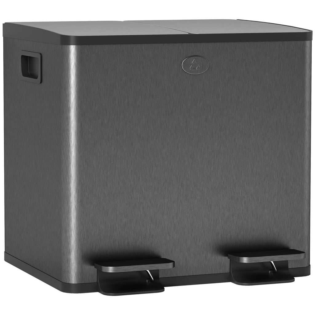 Doppio Cestino per Rifiuti ¨C zephmum ¨C Nero, Acciaio Inox, Plastica, 15 Litri
