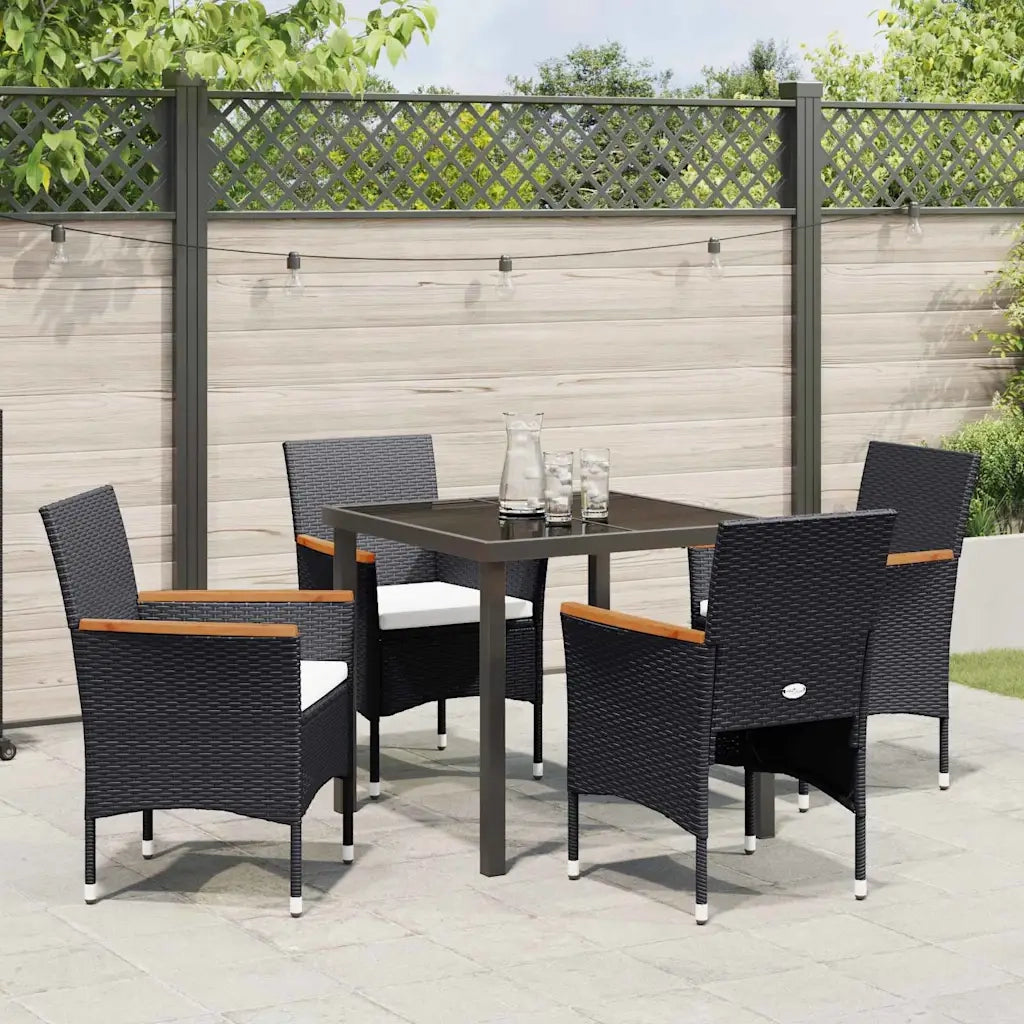 Set da Pranzo per Giardino con cuscino 5 pcs Nero polyrattan 3379752