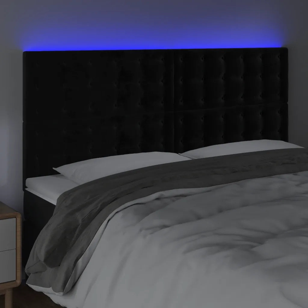 Testiera | Testata a LED Nera 160x5x118/128 cm in Velluto