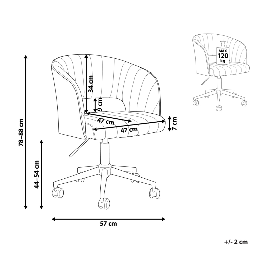 Sedia da Ufficio Girevole in Bouclé Beige Regolabile in Altezza con Schienale Capitonné