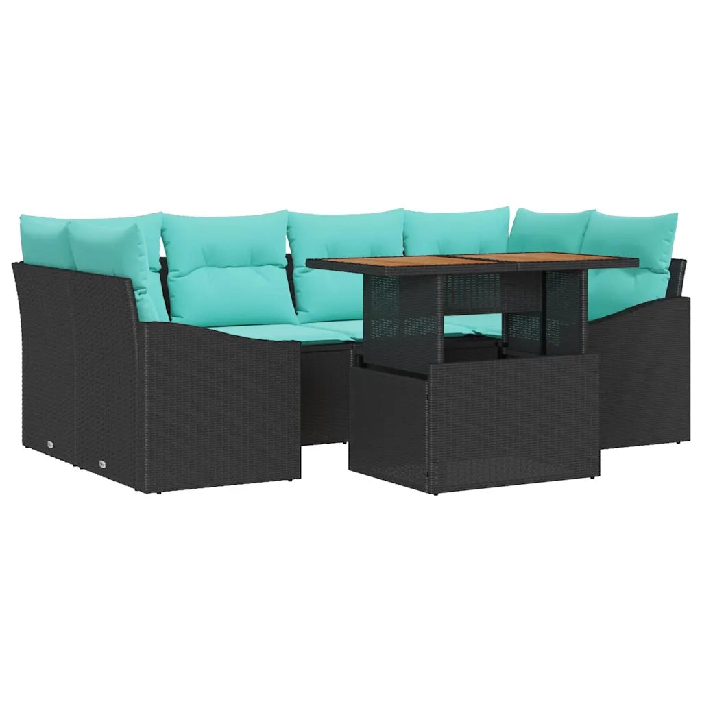 Set da Pranzo per Giardino con cuscino 7 pcs Nero e Verde acqua 3349794