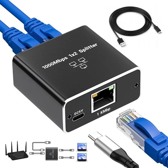Divisore di rete Ethernet 1 a 2 per connessione Gigabit