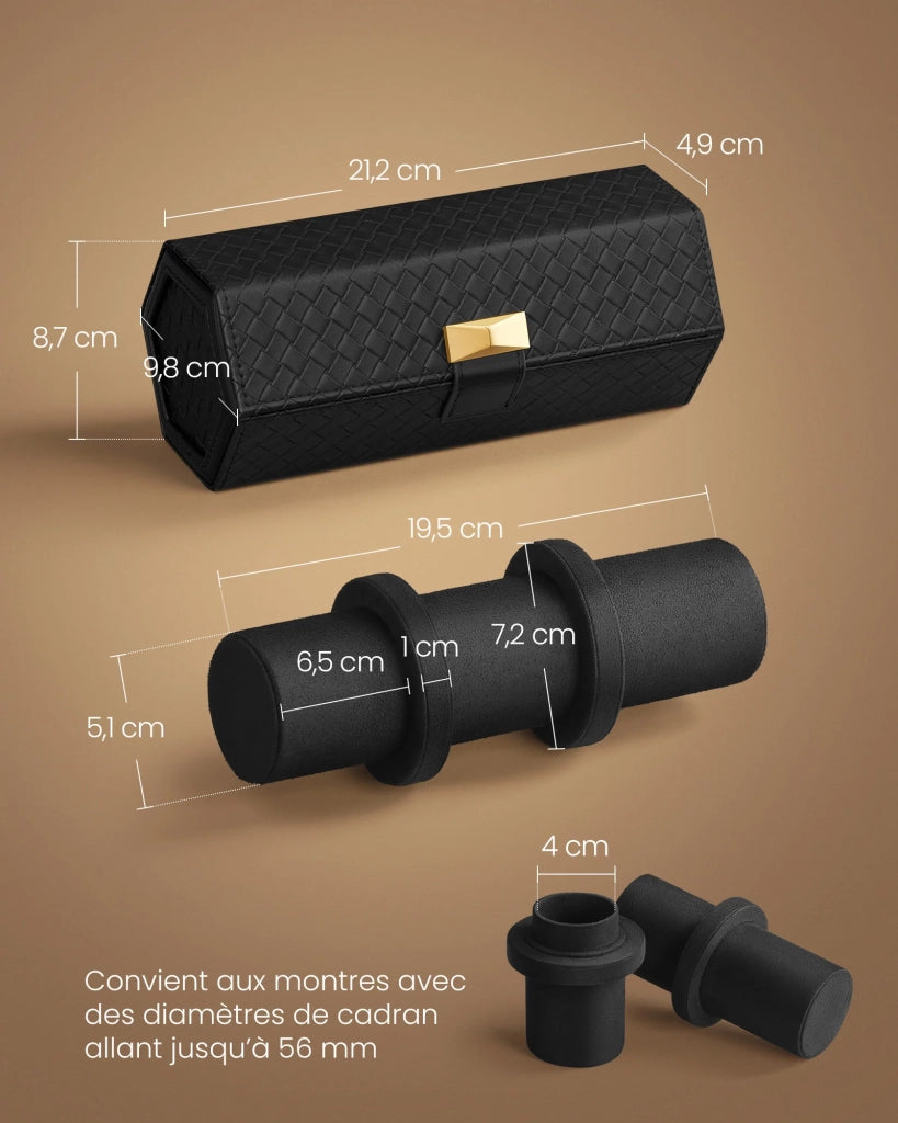 Scatola porta orologi da viaggio per 3 orologi PUpu effetto goffrato intrecciato forma esagonale idea regalo per riporre oggetti nascosti 98 x 212 x 87 cm nero 12_0006086