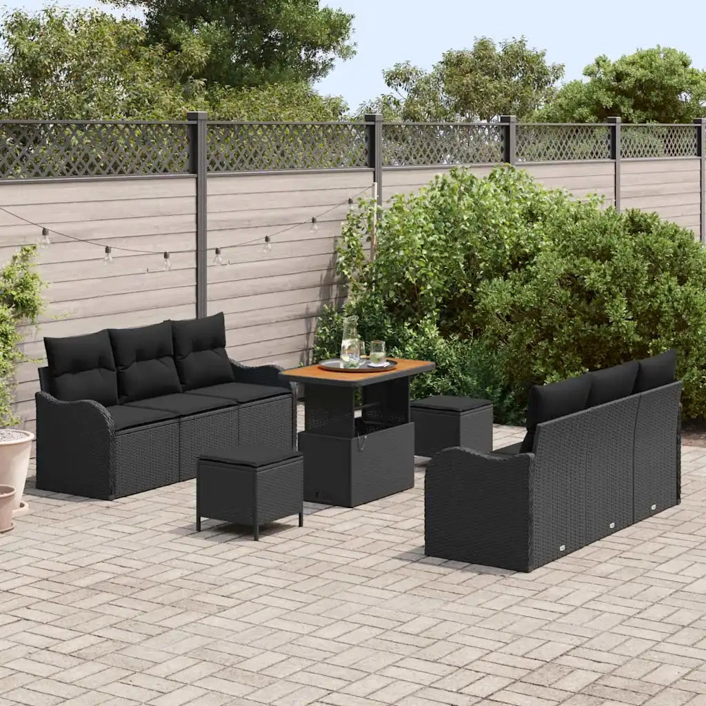 Set Divano da Giardino con cuscino con archiviazione 9 pcs Nero 3364169