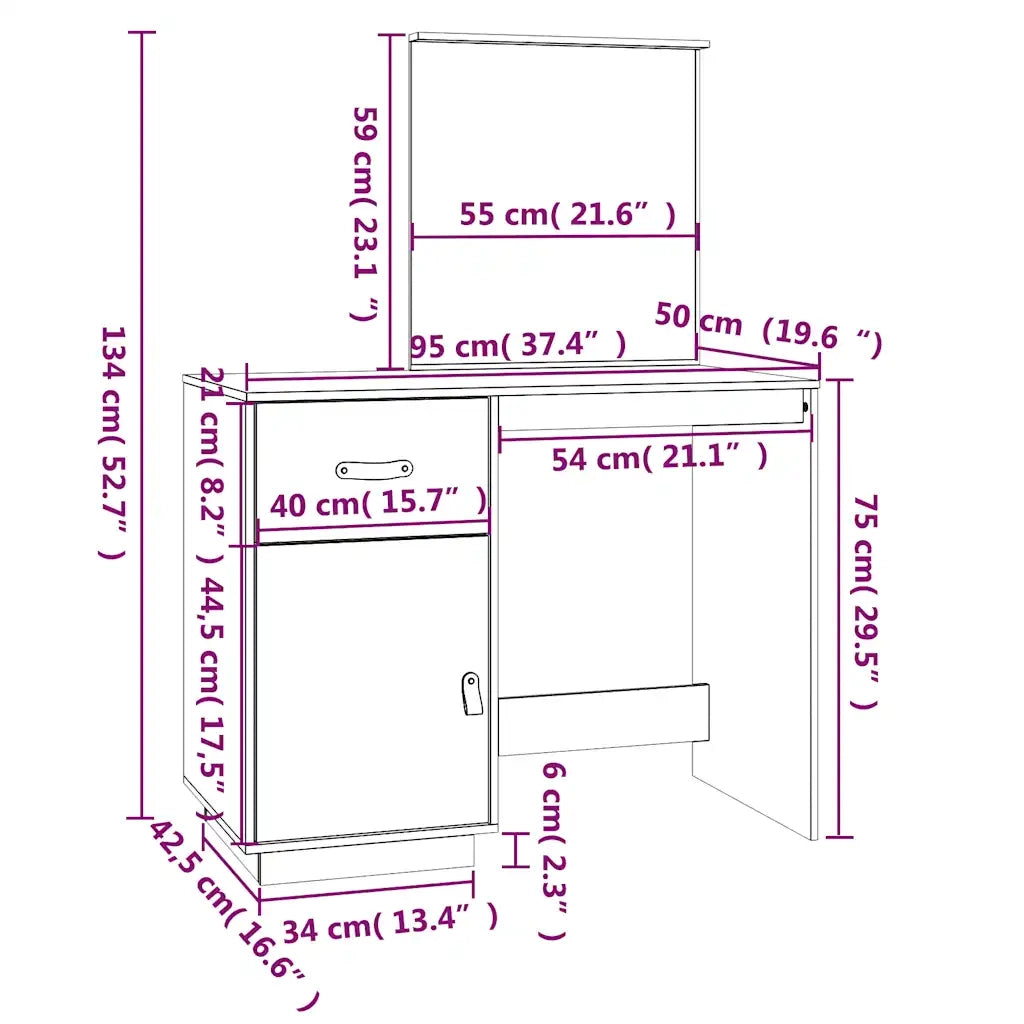 Toeletta 95x50x134 cm in Legno Massello di Pino 820087