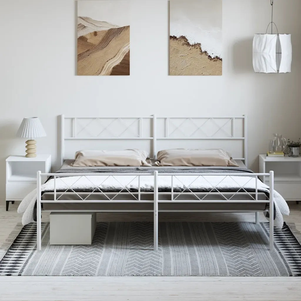 Letto matrimoniale | Letto per adulti | Giroletto con Testiera e Pediera Metallo Bianco 193x203 cm