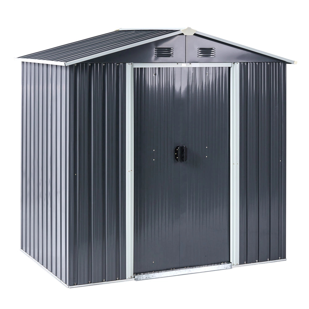 Capanno da giardino grigio grafite in acciaio zincato impermeabile resistente ai raggi UV per riporre attrezzi e attrezzature da giardino all'aperto
