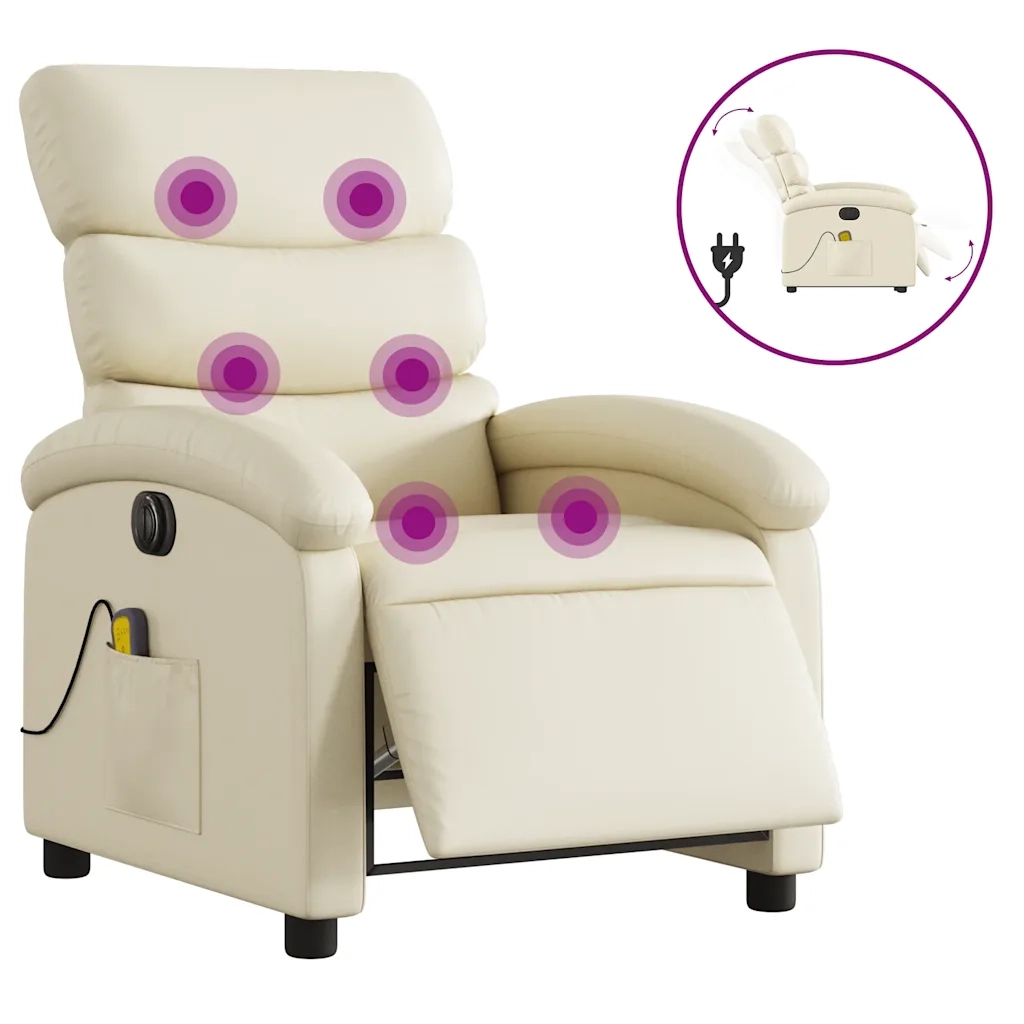 Divano Sedia-Poltrona Massaggiante Elettrica Reclinabile Crema Similpelle 334503