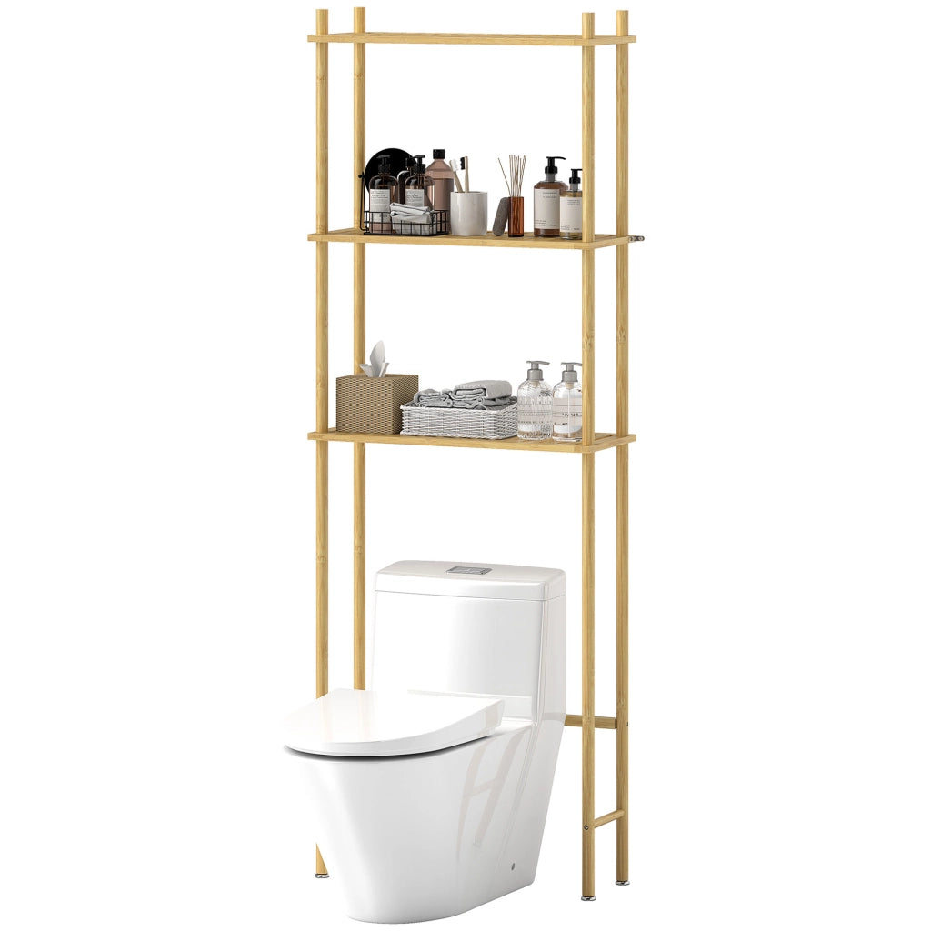 Mobile Salvaspazio Sopra WC 3 Ripiani a Doghe in Bamb¨´ ¨C Minimal ¨C Legno 63.5x25.5x181 cm