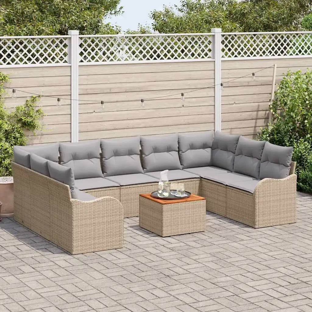 Set Divano da Giardino con cuscino 10 pcs Beige polyrattan