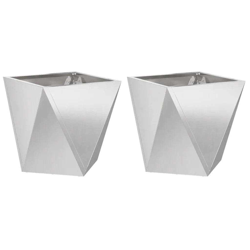 2 pz Fioriera | Cassetta per fiori | Vaso Argento 40 x 40 x 40 cm Acciaio inossidabile
