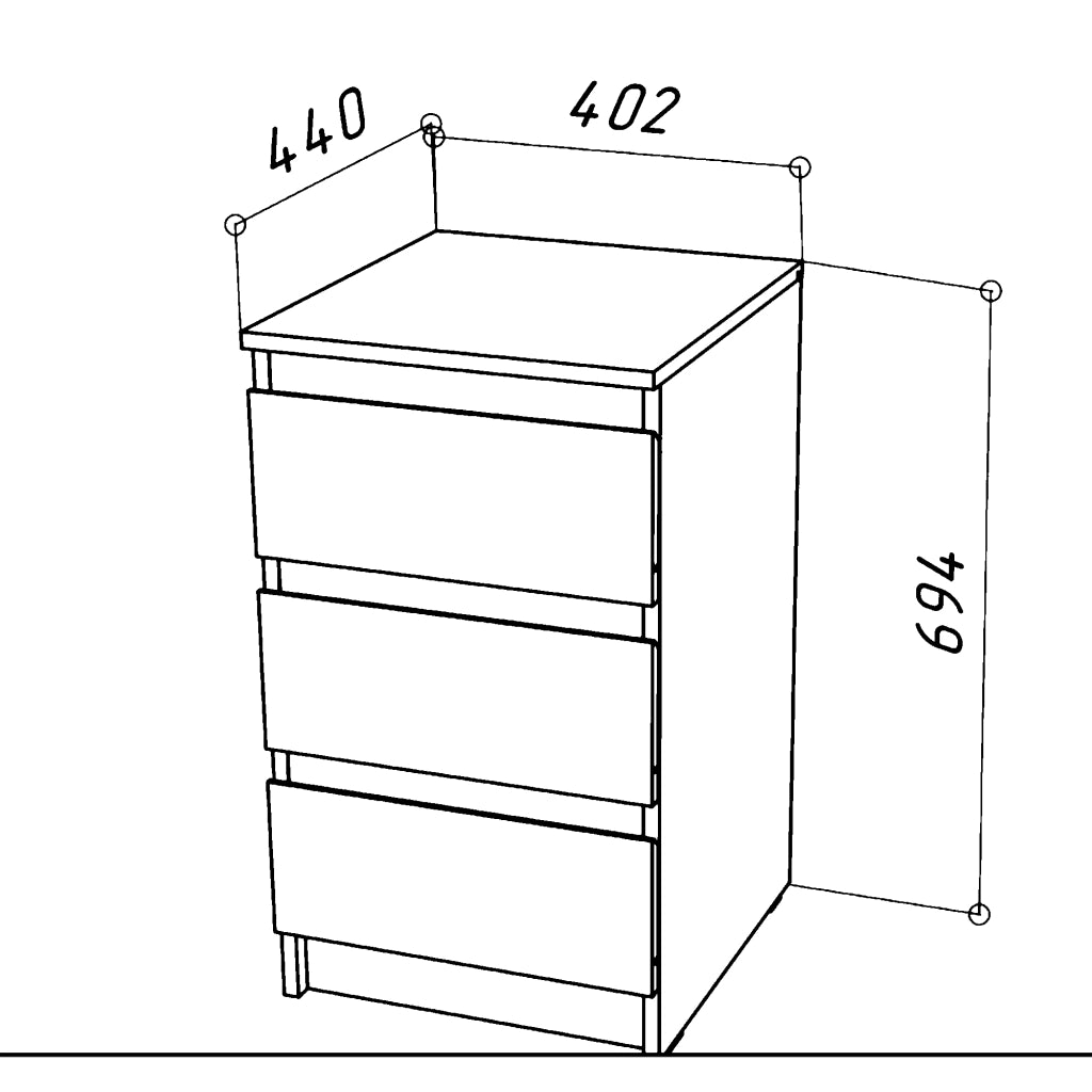 Commoda SOLA - Bianca - 3 Cassetti - Larghezza 40 cm, Altezza 69 cm, Profondit? 43 cm