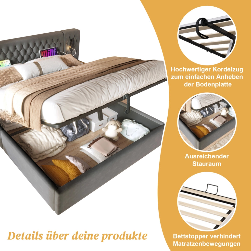 letto imbottito velluto grigio 180 x 200 cm