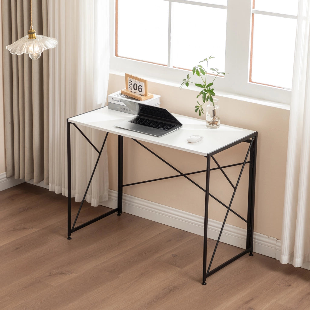 Scrivania pieghevole multifunzione con piano in MDF e struttura in metallo per ufficio e soggiorno 99×50×75 cm