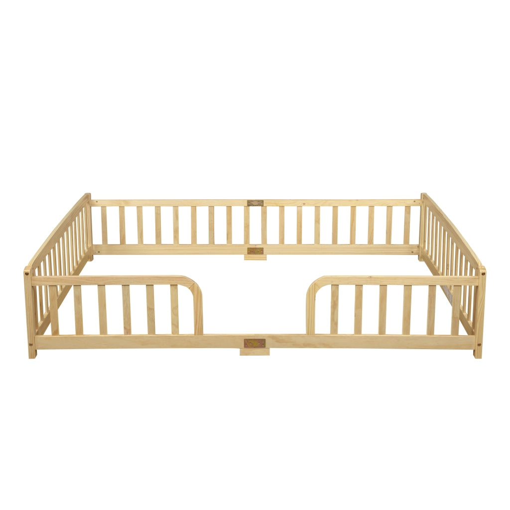 Lettino per bambini 140 x 200 cm, con spondine di sicurezza, senza piastra di base, colore del legno grezzo