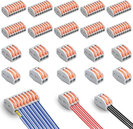 Connettori a cavo 20 pezzi per lampade da soffitto con maniglia di regolazione, terminali elettrici blocco plug-in clip Lester, combinazione delle versioni più recenti.