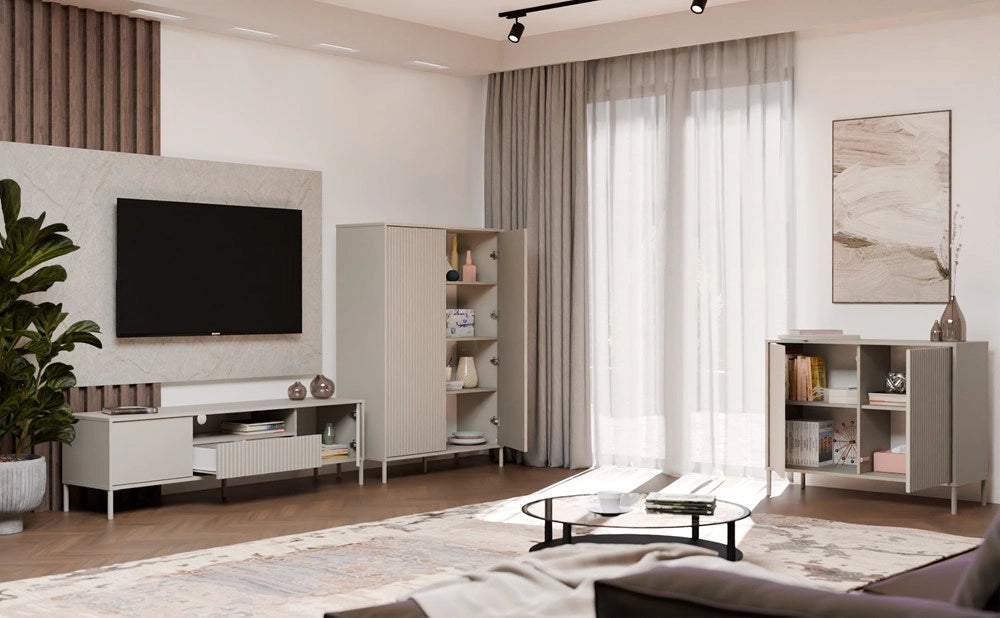 Mobile TV KAMARO 160 cashmere frontale scanalato + classico