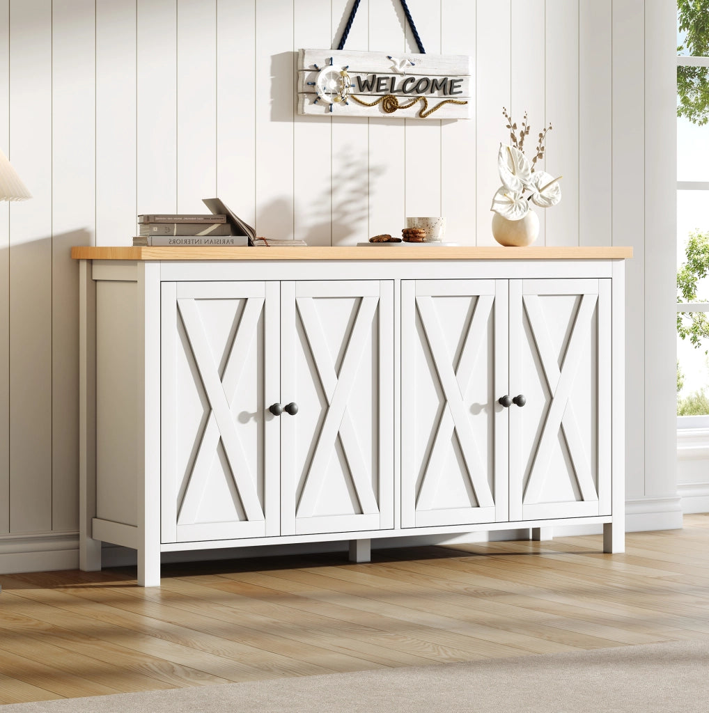 Credenza bianca 140x40x78 cm con 4 ante; 2 ripiani interni regolabili; in MDF
