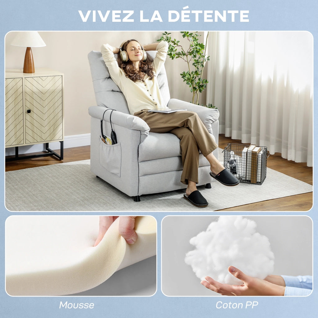 Poltrona relax elettrica massaggiante riscaldante ¨C Xylo ¨C tessuto grigio 82x99x106cm