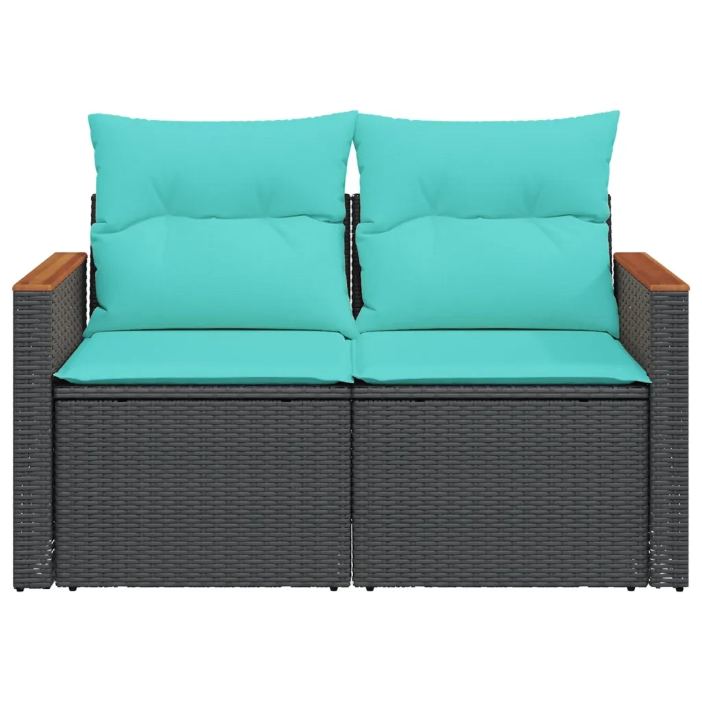 Divano da giardino con cuscini 2 posti nero in polyrattan 366035